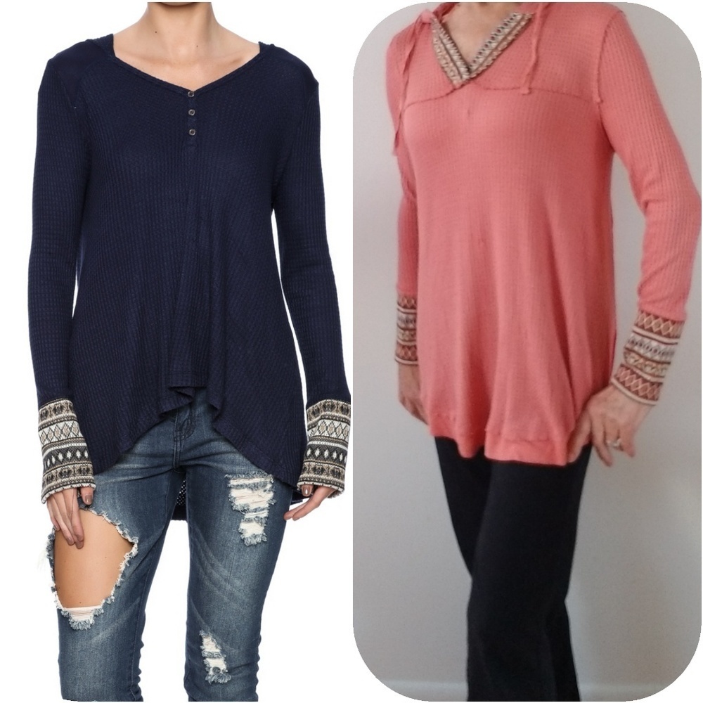 Paper Crane thermal hoodie high-low Henley